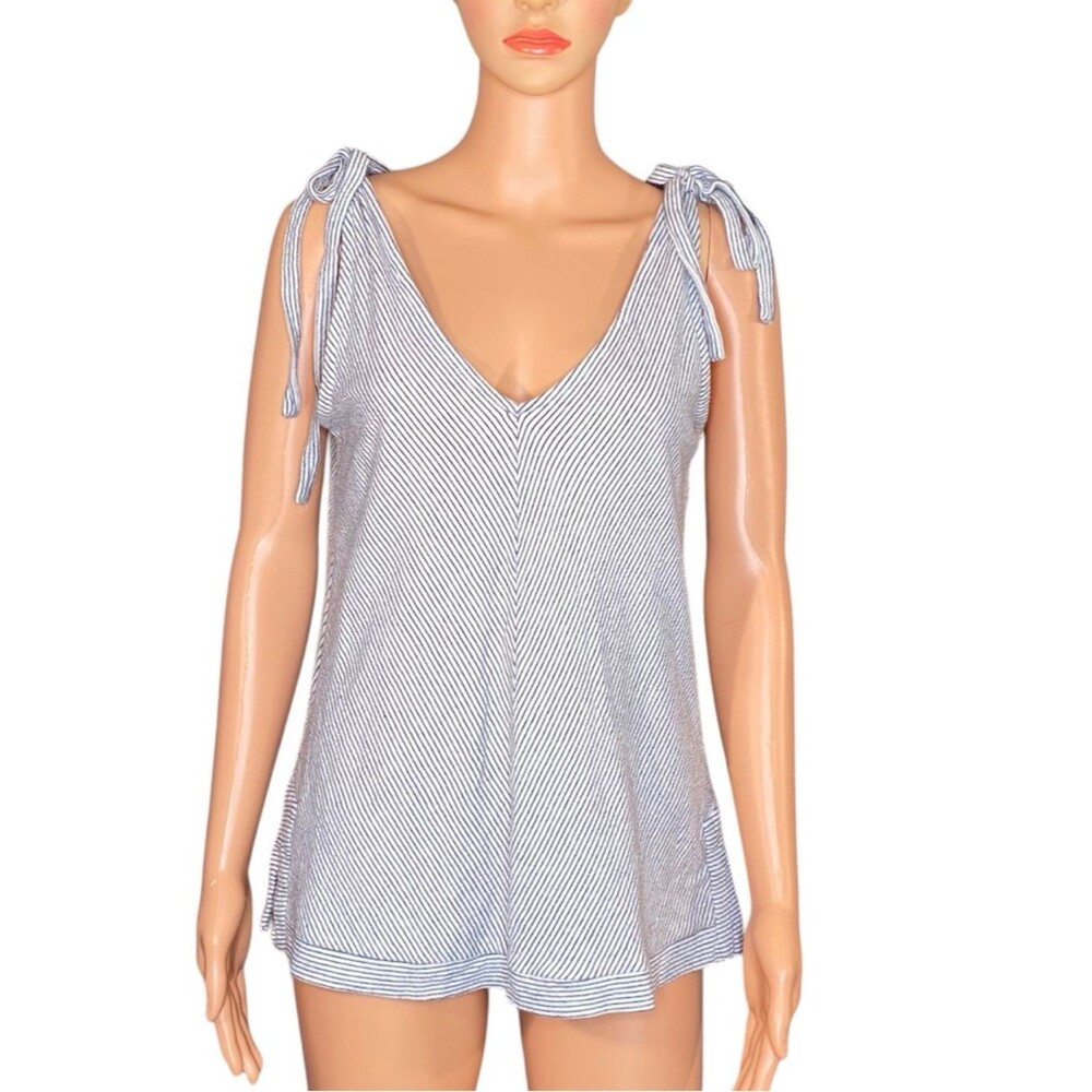 Lucky Brand Striped Tank Tie Shoulder V-Neck Blue White V Neck Open Back SZ SM